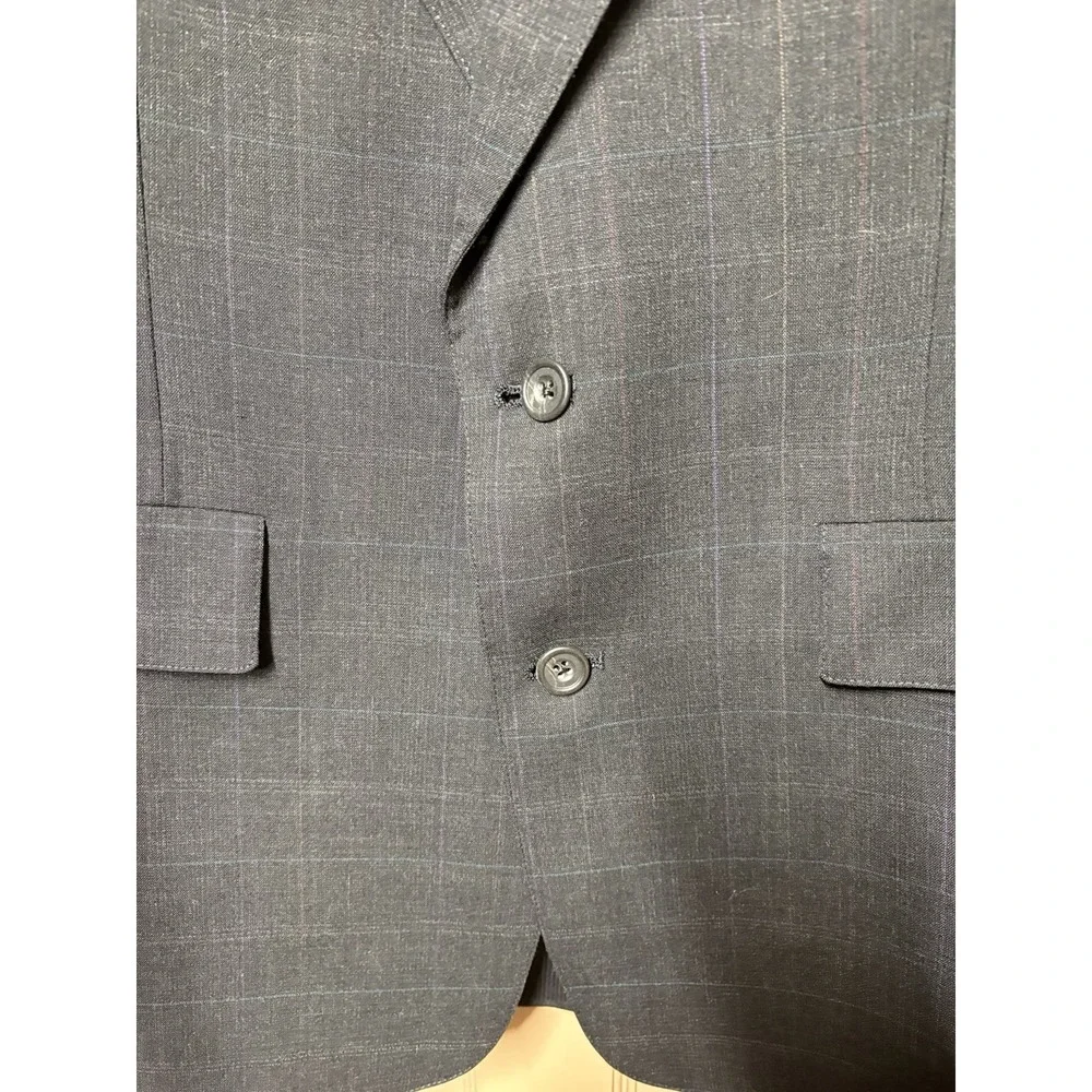 Austin Reed Blazer Suit Jacket 2 Btn Wool Gray Windowpane Plaid Tailored 44R